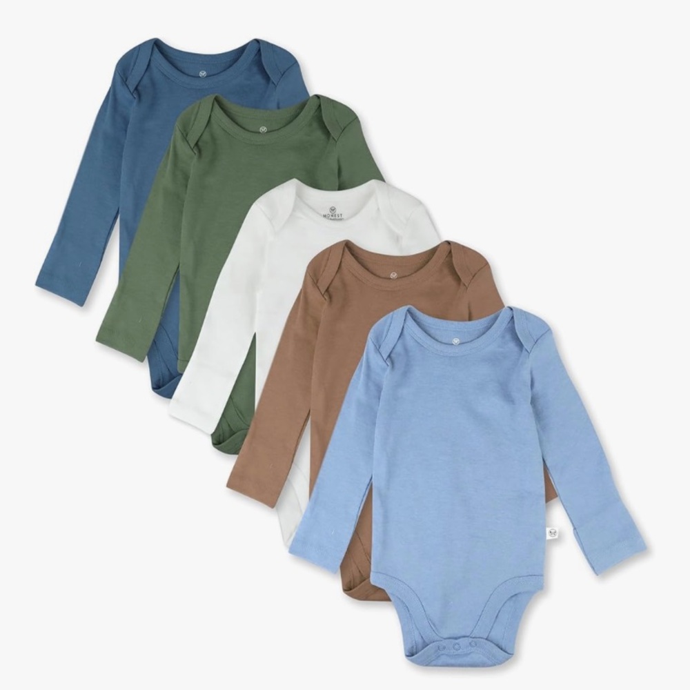 5-Pack Long Sleeve 18-24mo Bodysuits in Earth Tones Blue, Green, White & Brown